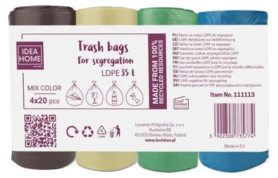 Produktbild von IDEA HOME Müllbeutel 35L, 80-Stück, Müllsäcke aus Kunststoff, Müllsäcke für die Küche, strapazierfähige Müllsäcke, Recycling-Müllsäcke, Müllbeutel