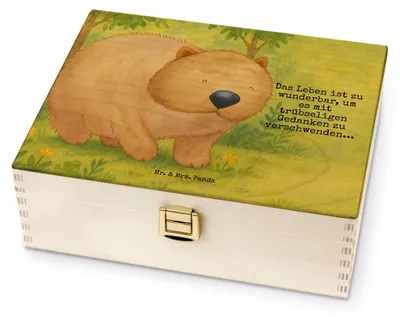 Produktbild von Mr. & Mrs. Panda teebox holz Wombat Design - Weiß - Geschenk, Tee Aufbewahrung, Spruch, Motivation, Teebeutel, Tiermotive, Australien, Beutel Halter, für Paare, Box