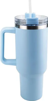 Produktbild von 1200 ml Edelstahl-Thermosflasche mit Henkel und Strohhalm, BPA-frei, auslaufsicher, spülmaschinenfest, ideal für Reisen - HIPYSIP Blau