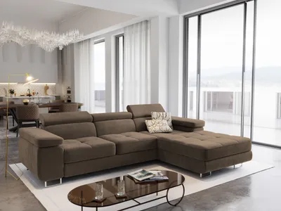 Zdjęcie produktu dla Masseno sofa narożna ELMA R-S z funkcją spania w kształcie litery L, sofa z pojemnikiem na pościel, sofa do salonu, kanapa, sofa rozkładana, zestaw wypoczynkowy - beżowy, MONOLITH 09