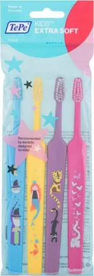 Immagine prodotto di TePe | Spazzolini da denti per bambini 3+, set di 4, spazzolini morbidi, X-Soft, igiene orale | 4 pezzi
