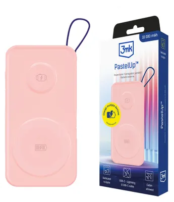 Produktbild von 3MK PastelUp, 10000 mAh, Quick Charge, Kabelloses Aufladen, 3,7 V, 22,5 W, Pink