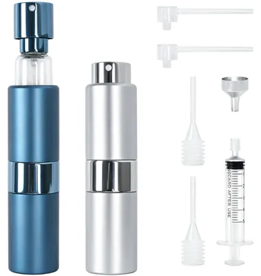 2 Stück 20 ml Parfümzerstäuber, nachfüllbar, blau/silber