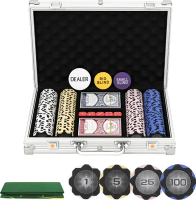 Produktbild von SPORTNOW Pokerkoffer abschließbar Pokerset mit Koffer 200 Chips Karten 5 Würfel