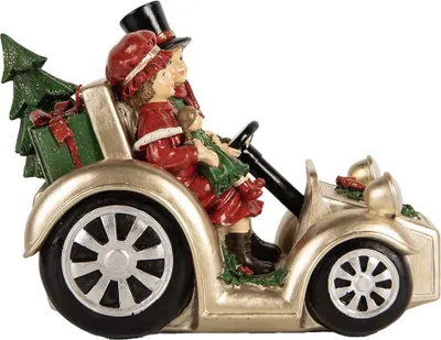 Image de Clayre & Eef Figurine de décoration de Noël Voiture 22x14x16 cm Plastique doré