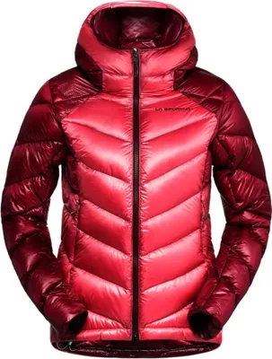Rote Daunenjacke Lumina 300 Down Jkt W von La Sportiva mit Kapuze und Reißverschluss vorne