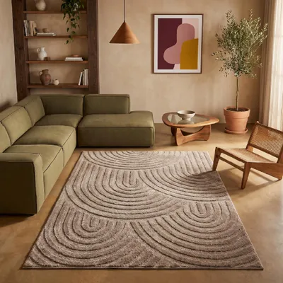 Produktbild von Tapiso Kurzflorteppich LINEA 3D Wellenmuster taupe Wohnzimmer 200 x 300 cm