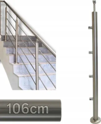 Immagine prodotto di Paletto per ringhiera - Acciaio inox - 106 x 4,24 cm - Destra - 4 maniglie assiali - Regolazione dell'angolo - Interno ed esterno - Ringhiera per scale