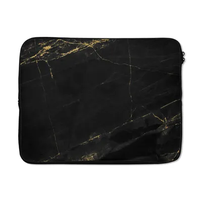 Produktbild von MuchoWow® Laptop Hülle 17 Zoll Laptoptasche Marmor - Schwarz - Gold - Chic - Marmoroptik - Design - Zipper - Schutzabdeckung