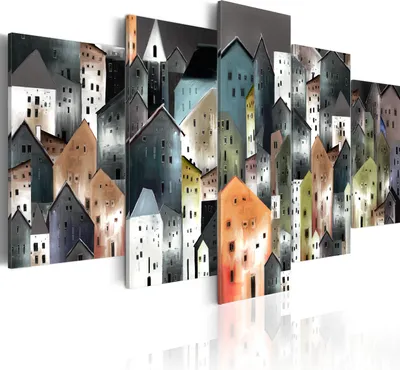 Produktbild von Leinwandbilder Abstrakt 200x100 cm Vlies Leinwandbild 5 tlg Kunstdruck modern Wandbilder XXL Wanddekoration Design Wand Bild - Stadt Architektur Häuser 0102-1