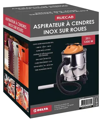 Aschesauger 20 l/1200 W, Edelstahl, waschbarer Filter, grau