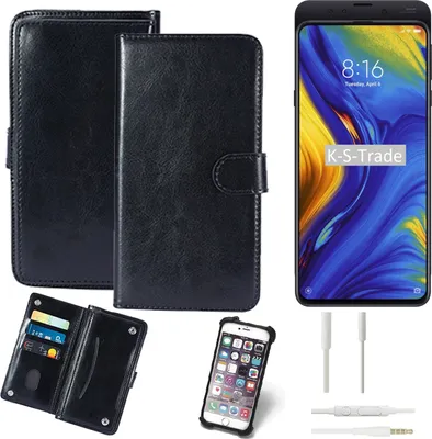 Produktbild von K-S-Trade 360° Hülle kompatibel mit Xiaomi Mi Mix 3 5G inkl. Headphones schwarz Kunstleder Case BookCase WalletCase Kunstlederederhülle