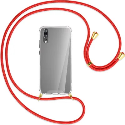 Produktbild von Handykette Backcover-Schutzhülle mit Band (Metall goldfarben) für Huawei P20 - rot