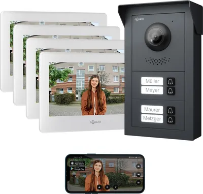 Produktbild von GOLIATH Basic 2-Draht BUS Türsprechanlage | FullHD | App | 150° | 4 Fam | Anthrazit/Weiß | Aufputz