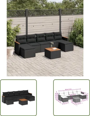 Produktbild von The Living Store 8-tlg. Garten-Sofagarnitur mit Kissen Schwarz Poly Rattan