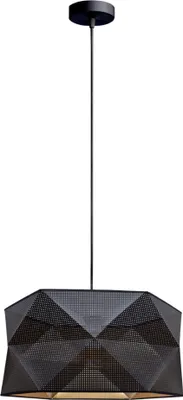 Produktbild von Hängelampe Stoff Metall E27 Ø 70 cm H: max. 90 cm in Schwarz Gold rund Modern Hängeleuchte