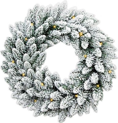 Weihnachtskranz künstlich undekoriert schneeweiß DELUXE Viola 30 cm mit LED-BELEUCHTUNG zum Tisch und Aufhängen
