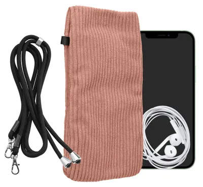 Produktbild von kwmobile Handytasche für Smartphones XL - 6,7/6,8" Handy Tasche - Cord Handy Hülle Altrosa mit Kordel - Tasche mit Handykette 16,7 x 9,5 cm Innenmaße