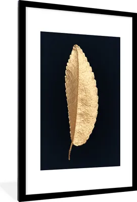 Produktbild von MuchoWow® MuchoWow® Gerahmtes Poster Blatt - Baum - Gold 60x90 cm - Poster mit zchwarzem Bilderrahmen - Dekoration - Wandposter Wohnzimmer - Hochwertig