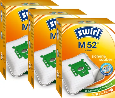 Produktbild von SWIRL Staubsaugerbeutel M 52 EcoPor® für Miele 3er-Pack 12 Beutel 3 Filter