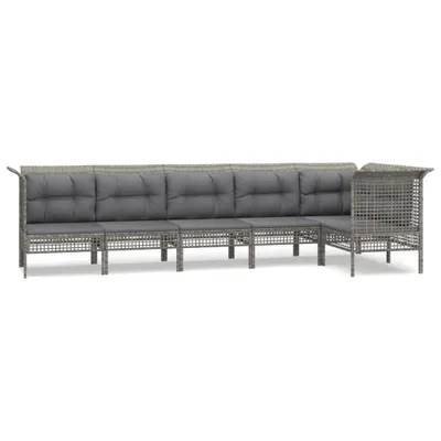Image de vidaXL Ensemble salon de jardin 6 pièces avec coussins Gris Poly rotin