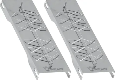 Two stainless steel fish grilling racks are shown against a white background.
