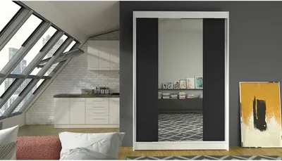 Obrázok produktu pre Úzka šatníková skriňa 120 cm so zrkadlom SAMANRE 2 - biela / čierna