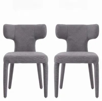 Image de Lot de 2 chaises de salle à manger grises en tissu, dossier T moderne