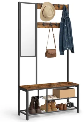 Obrázek produktu pro Věšák, Předsíňový Nábytek S Háčky, Zrcadlem, Lavicí Na Boty A Policemi, 36 X 98 X 185 Cm, Do Obývacího Pokoje V Ložnici V