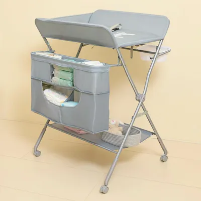 Produktbild von Wickelkommode Wickeltisch Babywickeltisch - Höhenverstellbar - 4 Höhen - Mit Aufbewahrungstasche und Rollen - Oxford-Stoff