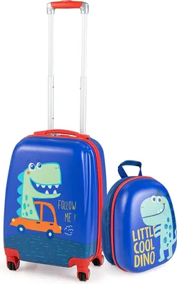Produktbild von GOPLUS 18" Kinderkoffer + 12" Rucksack, Kids Trolley mit Teleskopgriff, Hartschalenkoffer mit Rollen, für Kinder ab 3 Jahren, Farbwahl (Dinosaurier)