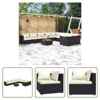 Produktbild von The Living Store 10-tlg. Garten-Lounge-Set mit Kissen Poly Rattan Schwarz