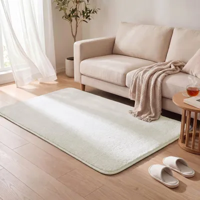 Produktbild von VOUNOT® Weicher Kurzflor Teppich Wohnzimmer mit Antirutschmatte 120x160 cm Creme
