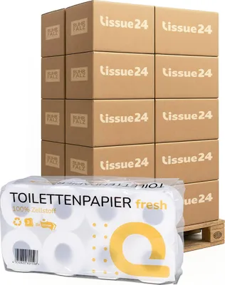 Produktbild von Toilettenpapier 3-lagig aus Zellstoff – 72 Rollen pro VE, Palettenware (28 VE), weich & reißfest für Großverbraucher