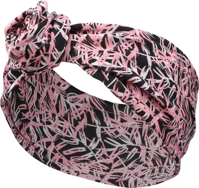 Produktbild von Baumwoll-Turban-Haarband mit tropisch-blumigem Blattprint in Rosa