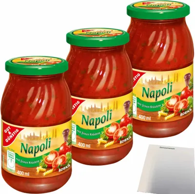 Produktbild von Gut & Günstig Nudelsauce Napoli mit feinen Kräutern abgeschmeckt 3er Pack (3x400ml) + usy Block
