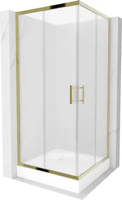 Produktbild von Mexen Rio quadratische Duschkabine 90 x 90 cm, Frost, Gold + Duschwanne Rio, Weiß - 860-090-090-50-30-4510