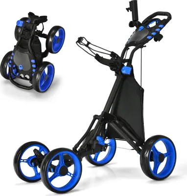 Zdjęcie produktu dla Wózek golfowy COSTWAY, 4-kołowy wózek golfowy, wózek golfowy, aluminiowy wózek golfowy, wózek golfowy z uchwytem na parasol, uchwytem na tee i torbą do przechowywania