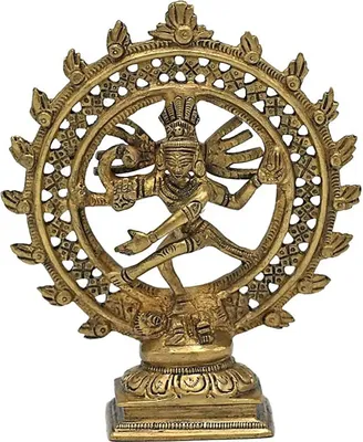 Zdjęcie produktu dla Podwójny mosiężny pierścień Shiva Nataraj w kolorze złotym - 436 G; 15 cm
