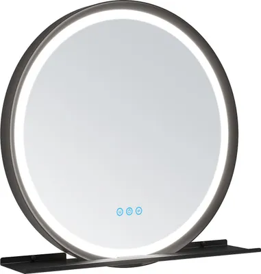 Produktbild von LED Bad Spiegel Badezimmerspiegel Rund Badspiegel mit Beleuchtung Touch Wandspiegel mit Ablage Aluminiumrahmen 60 cm Antibeschlag Dimmbar