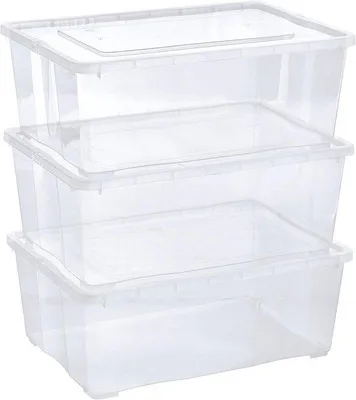 Produktbild von Famanu Aufbewahrungsboxen mit Deckel, stapelbar, Kunststoff, transparent, für Kleidung, Schuhe, Spielzeug, 3 Stück
