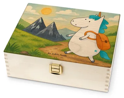 Produktbild von Mr. & Mrs. Panda Teedose Einhorn Bergsteiger Design - Weiß - Geschenk, Urlaub, Einhörner, Tee-Aufbewahrungsbox, Unicorn, Tee Organizer, Berge, teekiste holz, Box, Reisen