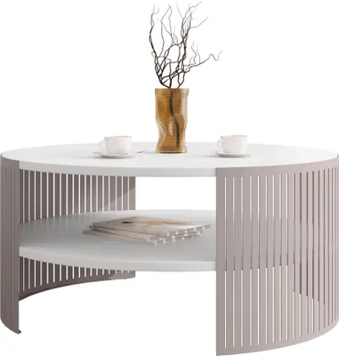 Produktbild von MIRJAN24 Couchtisch Fikoli Cashmere, Wohnzimmer Kaffeetisch, Beine und Seiten aus Stahl (Farbe: Cashmere / Arktisches Weiß)