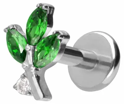 Produktbild von Ohrpiercing, Nasenpiercing Titan Labret mit Push Fit KRISTALLZWEIG Silber Stablänge: 6mm | Stabstärke: 1,2mm