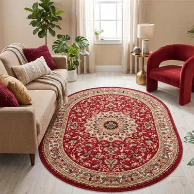 Produktbild von Tapiso Teppich ATLAS Oval orientalisch Ornament rot Wohnzimmer 180 x 250 cm