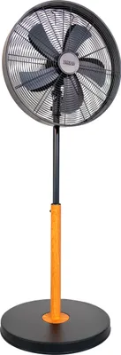 Der Unold Standventilator Black Steel ist ein schwarz-orangefarbener Standventilator mit fünf Flügel