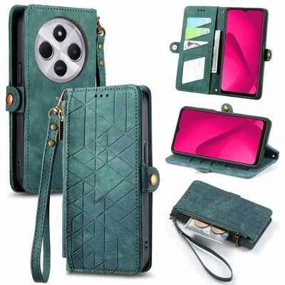 Produktbild von Für Xiaomi Redmi 14C 4G Kunstleder Zipper Wallet Tasche mit Schlaufe Schutz Hülle Case Cover Grün