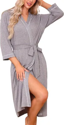 Produktbild von Leichtes Damen-Badkimono 3/4 Arm Grau mit Taschen
