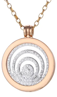 Produktbild von Morella Damen Halskette gold 70 cm Edelstahl mit Amulett und Coin 33 mm Zirkoniaringe in Schmuckbeutel