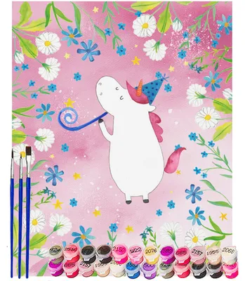 Produktbild von Mr. & Mrs. Panda Malen nach Zahlen Einhorn Party 40 x 50 cm Ohne Rahmen - Rot Pastell - Geschenk, Konfetti, Club, Bild, mit, leinwand malerei, Unicorn, Einhörner, diy set